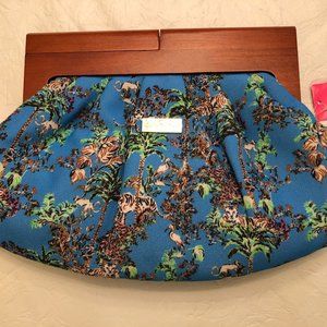 NWT Lilly Pulitzer Blue Thistle Tiger Queen Bermuda Clutch Purse